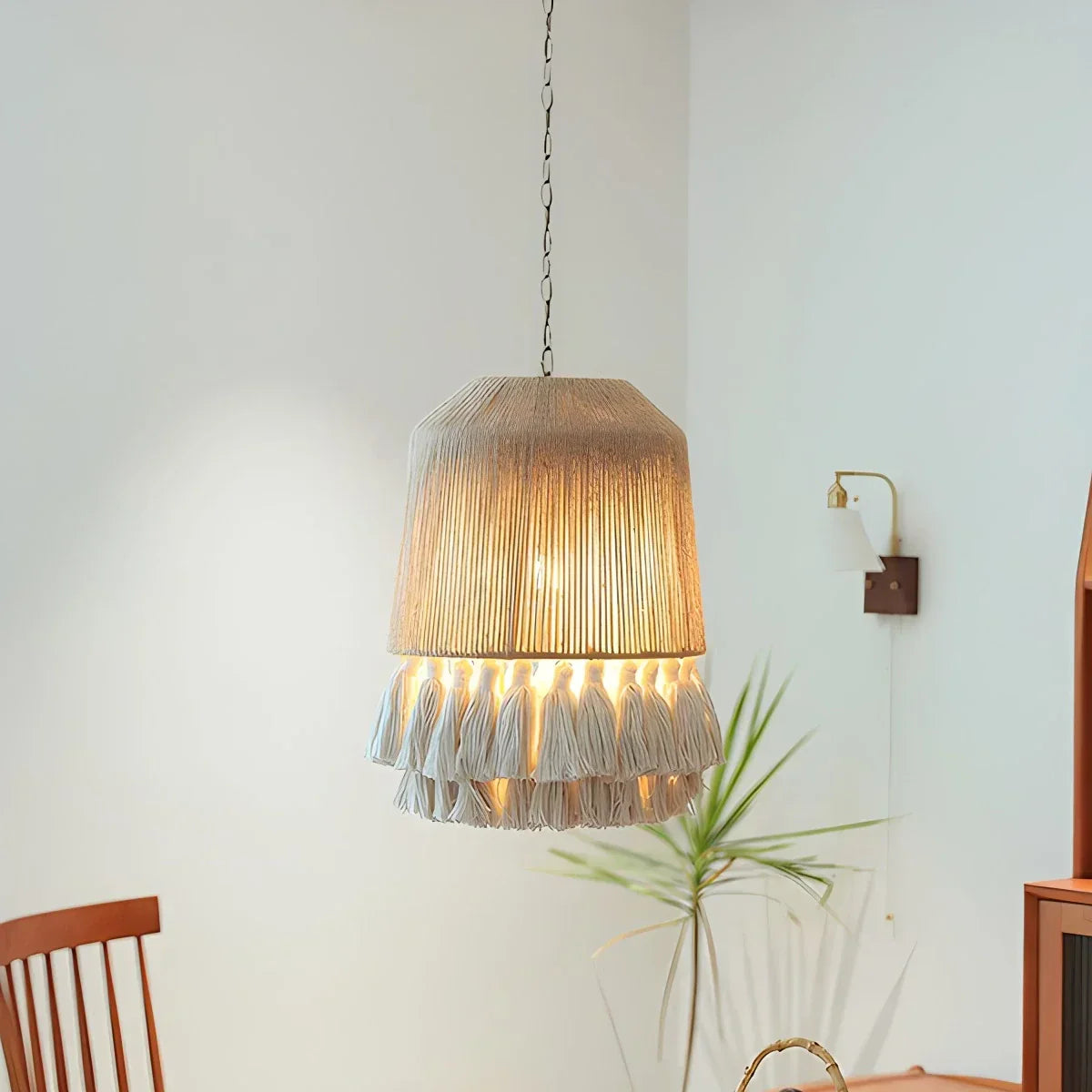 Boho-Vintage-Hängeleuchte mit Jutefransen | Desfino
