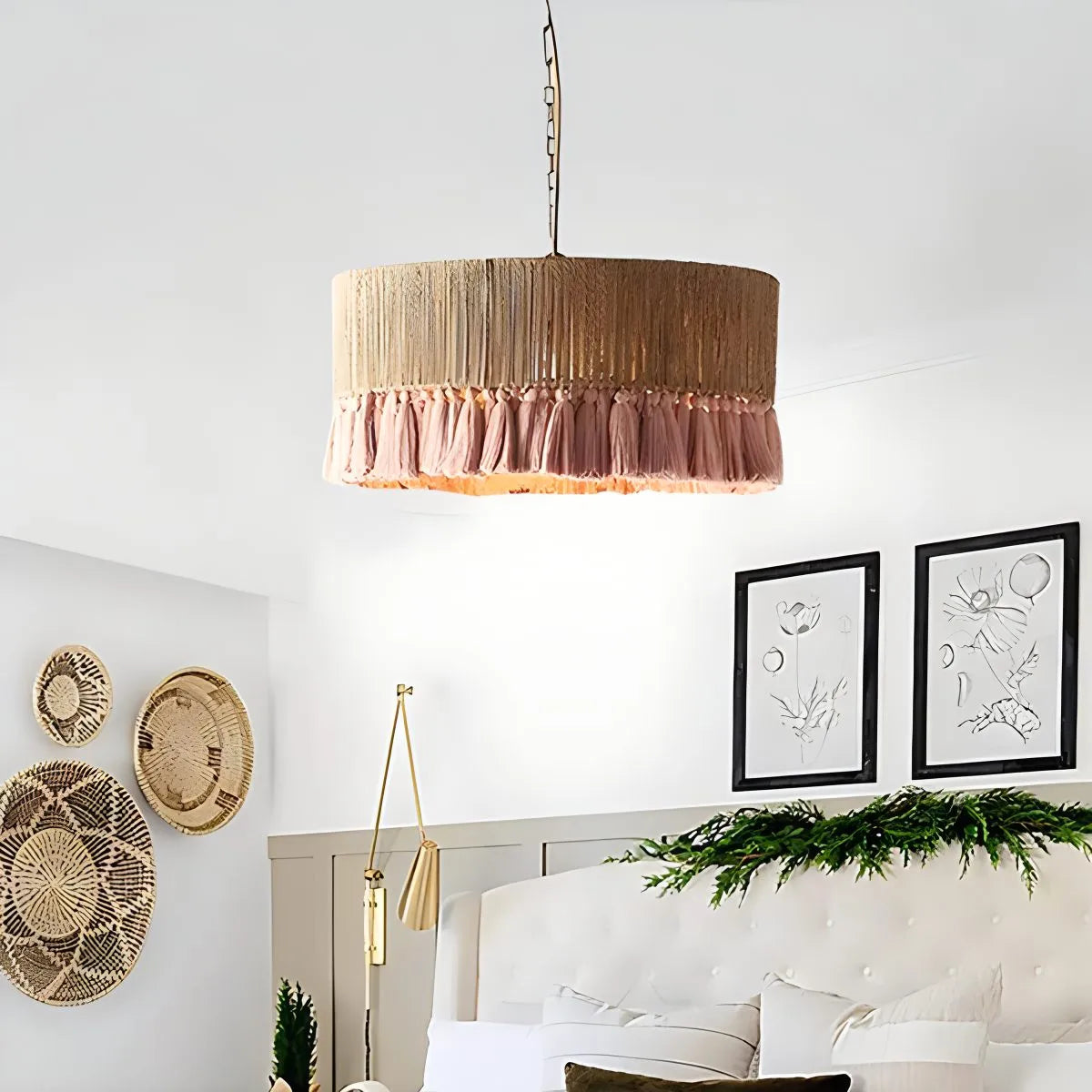Boho-Vintage-Hängeleuchte mit Jutefransen | Desfino