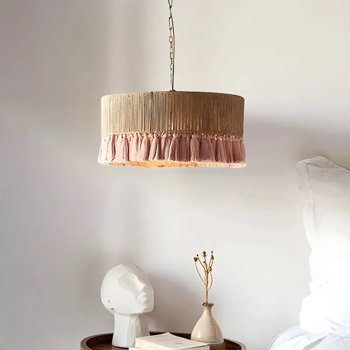 Boho-Vintage-Hängeleuchte mit Jutefransen | Desfino