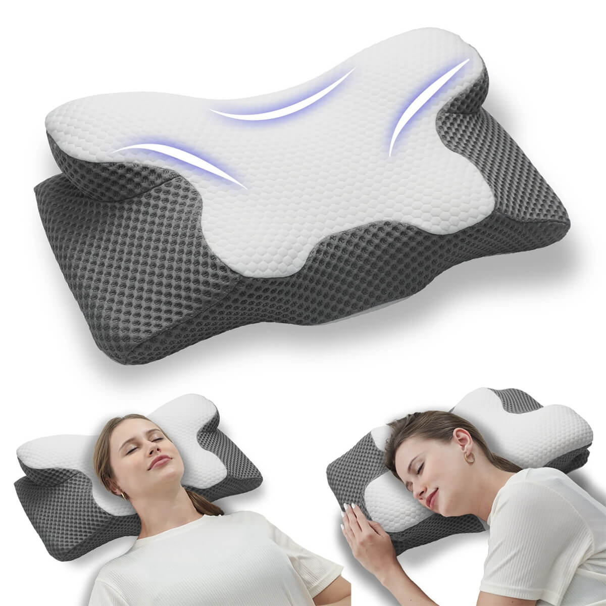 Almofada cervical de espuma viscoelástica SomniCurve — Capa refrescante, suporte do pescoço - Desfino