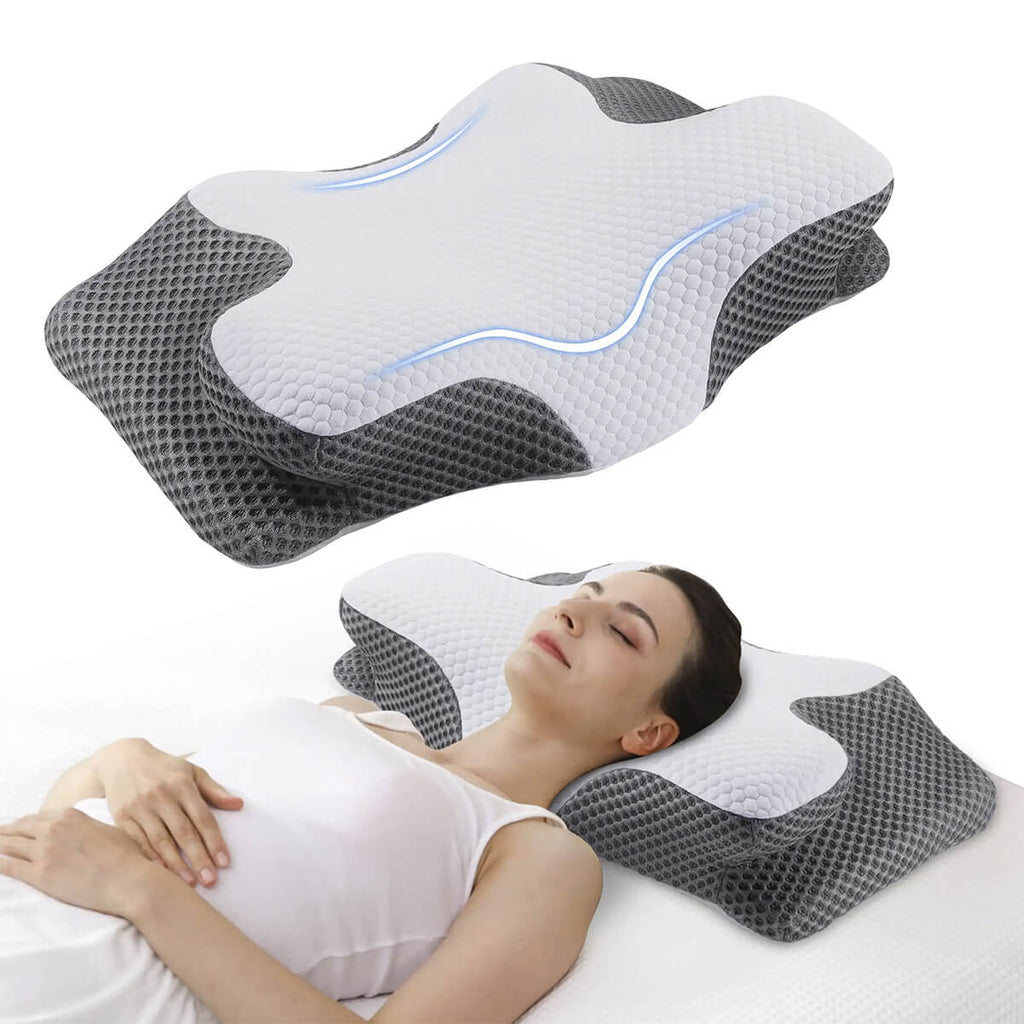 Almofada cervical de espuma viscoelástica SomniCurve — Capa refrescante, suporte do pescoço - Desfino