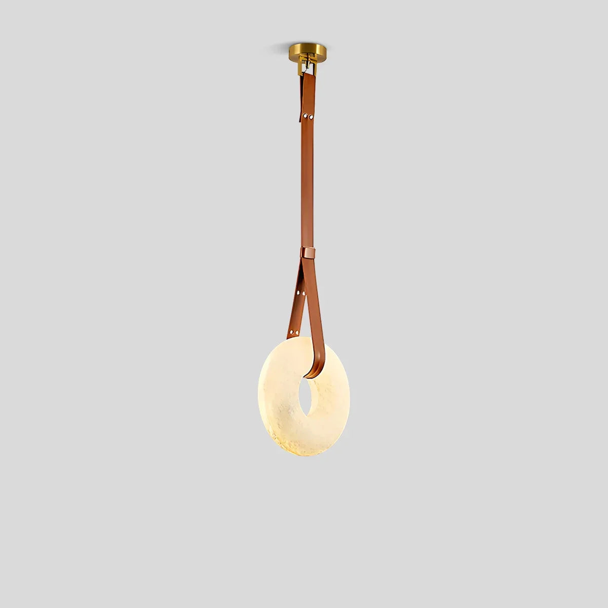 Round Spanish Alabaster Pendant Light Leather Hanging Wire | Desfino