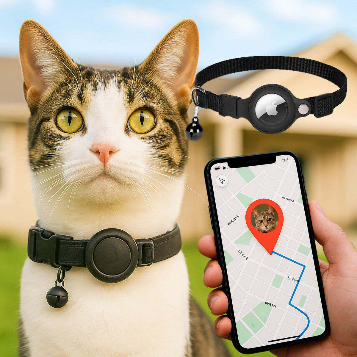 Collier réfléchissant pour chat à ouverture rapide - support réglable pour traceur GPS - Desfino