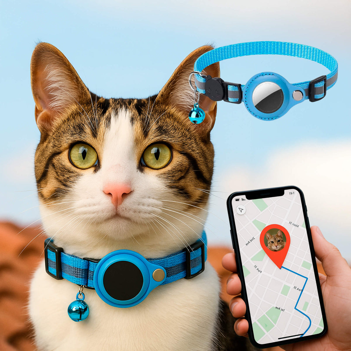 Collier réfléchissant pour chat à ouverture rapide - support réglable pour traceur GPS - Desfino