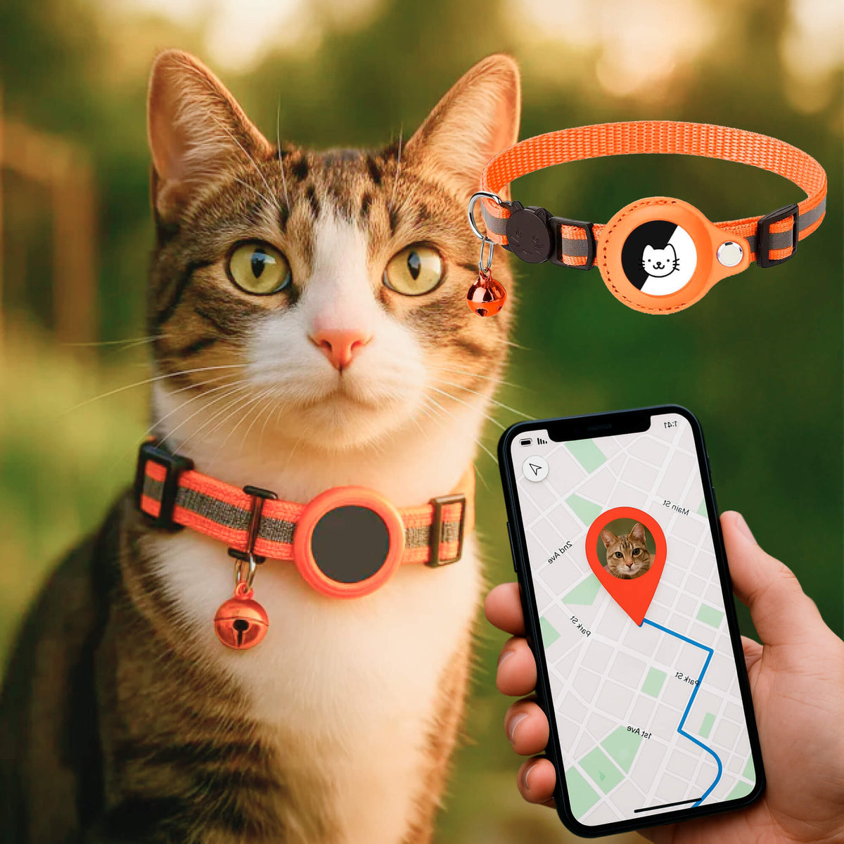 Collier réfléchissant pour chat à ouverture rapide - support réglable pour traceur GPS - Desfino