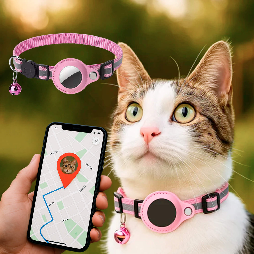 Collier réfléchissant pour chat à ouverture rapide - support réglable pour traceur GPS - Desfino