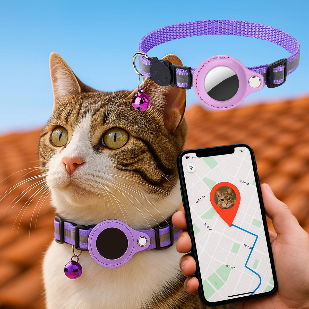 Collier réfléchissant pour chat à ouverture rapide - support réglable pour traceur GPS - Desfino