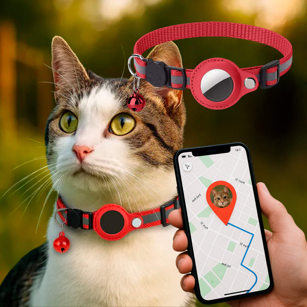 Collier réfléchissant pour chat à ouverture rapide - support réglable pour traceur GPS - Desfino