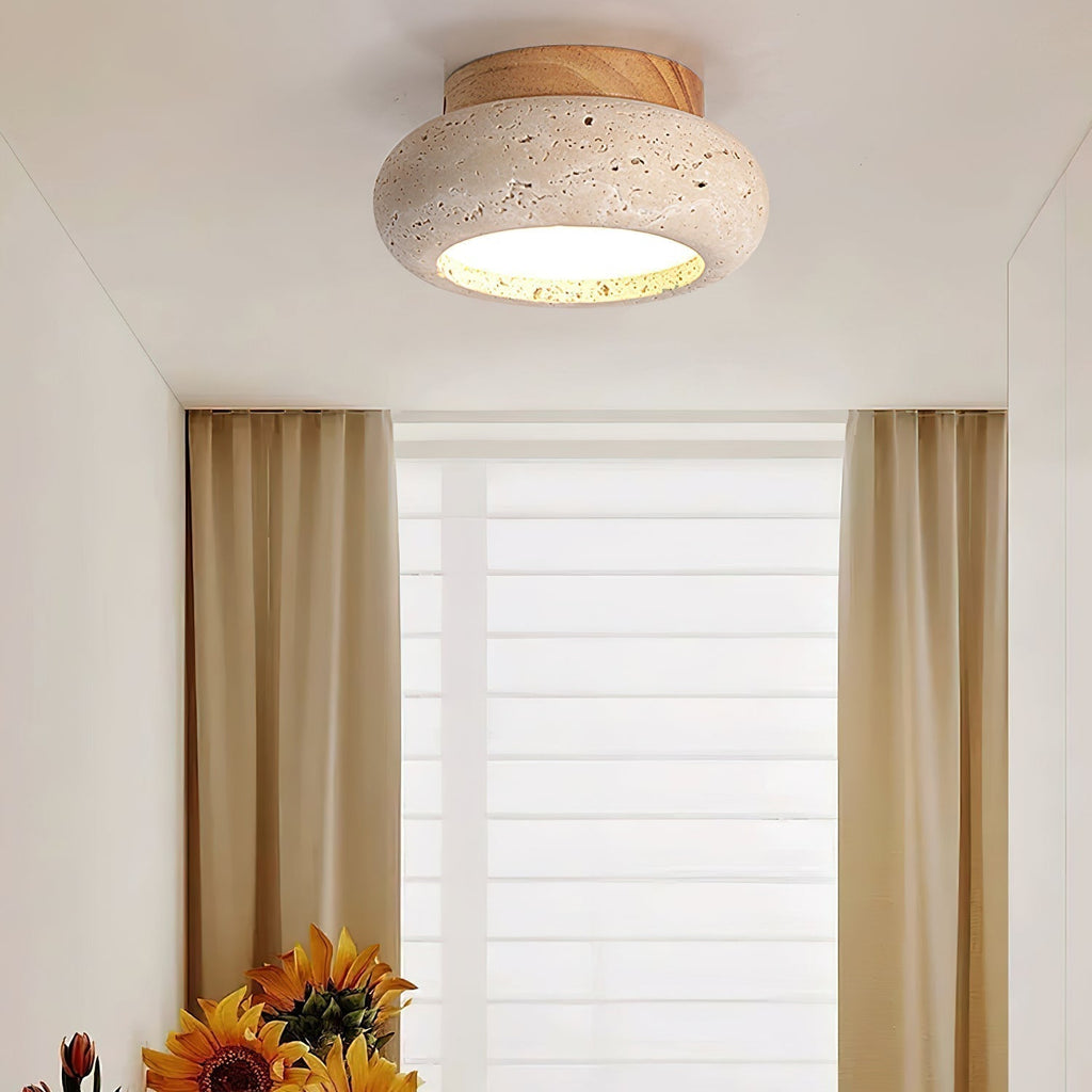 מנורת תקרה מיני בצורת טבעת דונאט של TerraLuxe — טרוורטין ועץ - Desfino