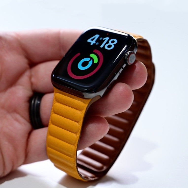 Kerrin magnetisk rem i skinn med lenkedesign: Apple Watch SE, serie 1–10 og Ultra - Desfino