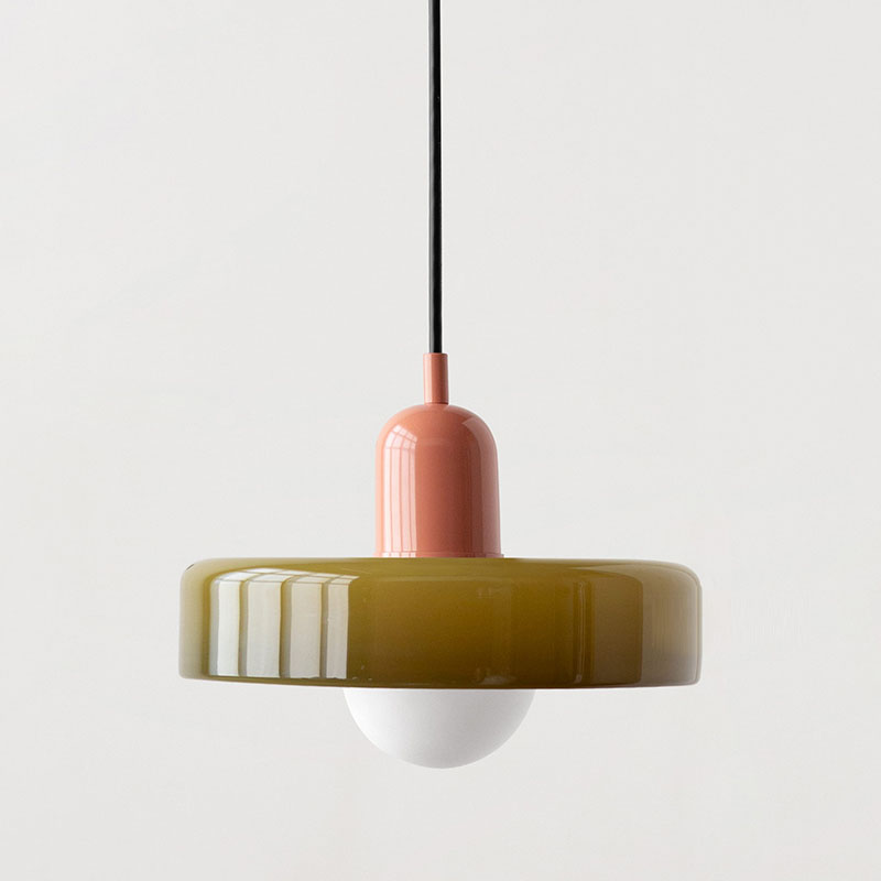 Aurelo Bauhaus-Pendelleuchte — Farbiger Glasschirm, rundes Baldachin