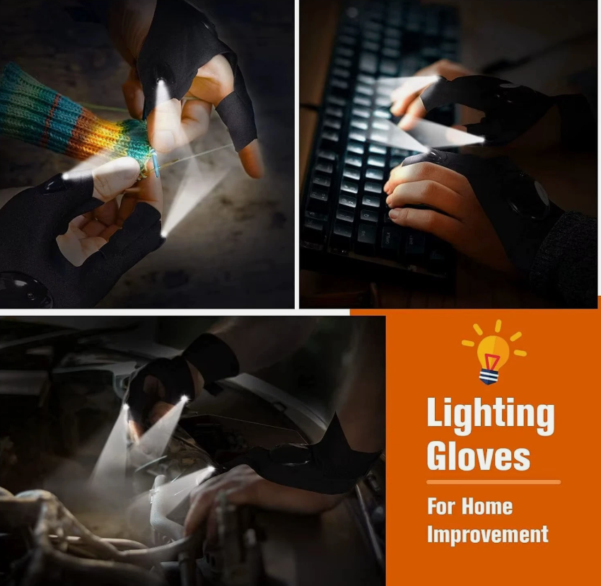 Guanti con luce LED per le dita - Illuminazione da lavoro a mani libere - Desfino