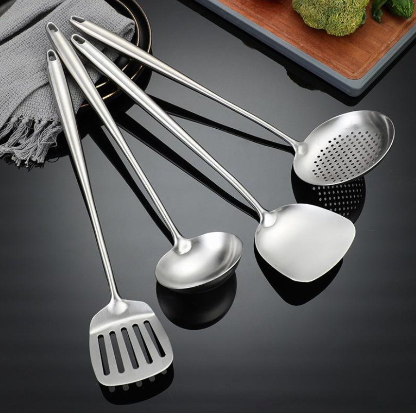 4-Piece Titanium Kitchen Utensil Set — 35cm Wok Spatula, Soup Ladle, Slotted Spoon & Spatula Knife