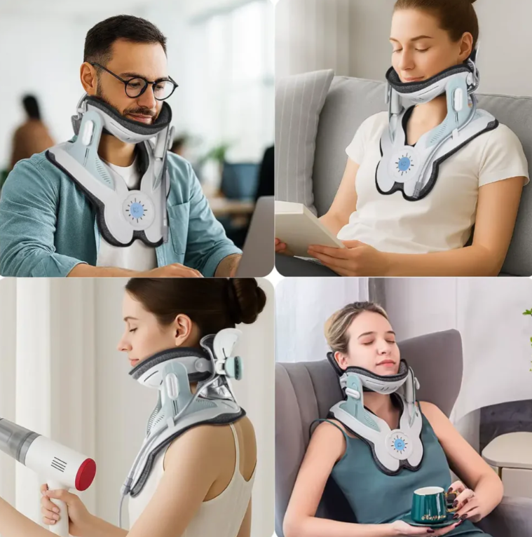 Nafukovací trakční límec na krk — 8 vzduchových komor a ergonomická podpora pro protažení v úhlu 26°