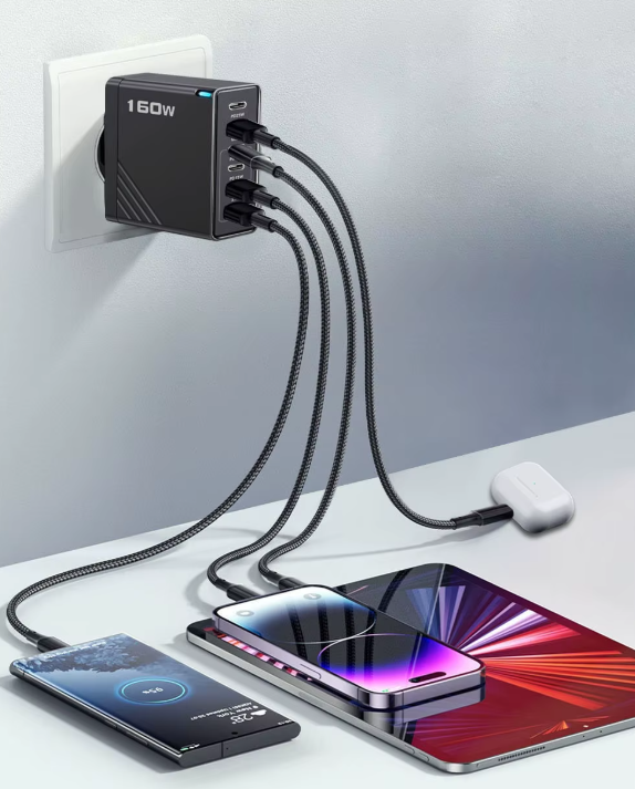 Estação de carregamento rápido USB-C Power Delivery de 160W com 6 portas - Desfino