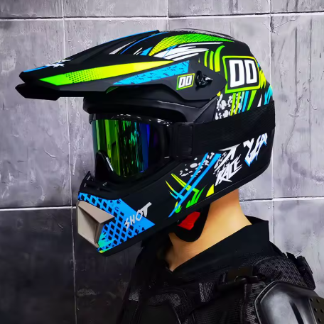 Casque de motocross intégral pour jeunes certifié DOT - coque en ABS et lunettes - Desfino