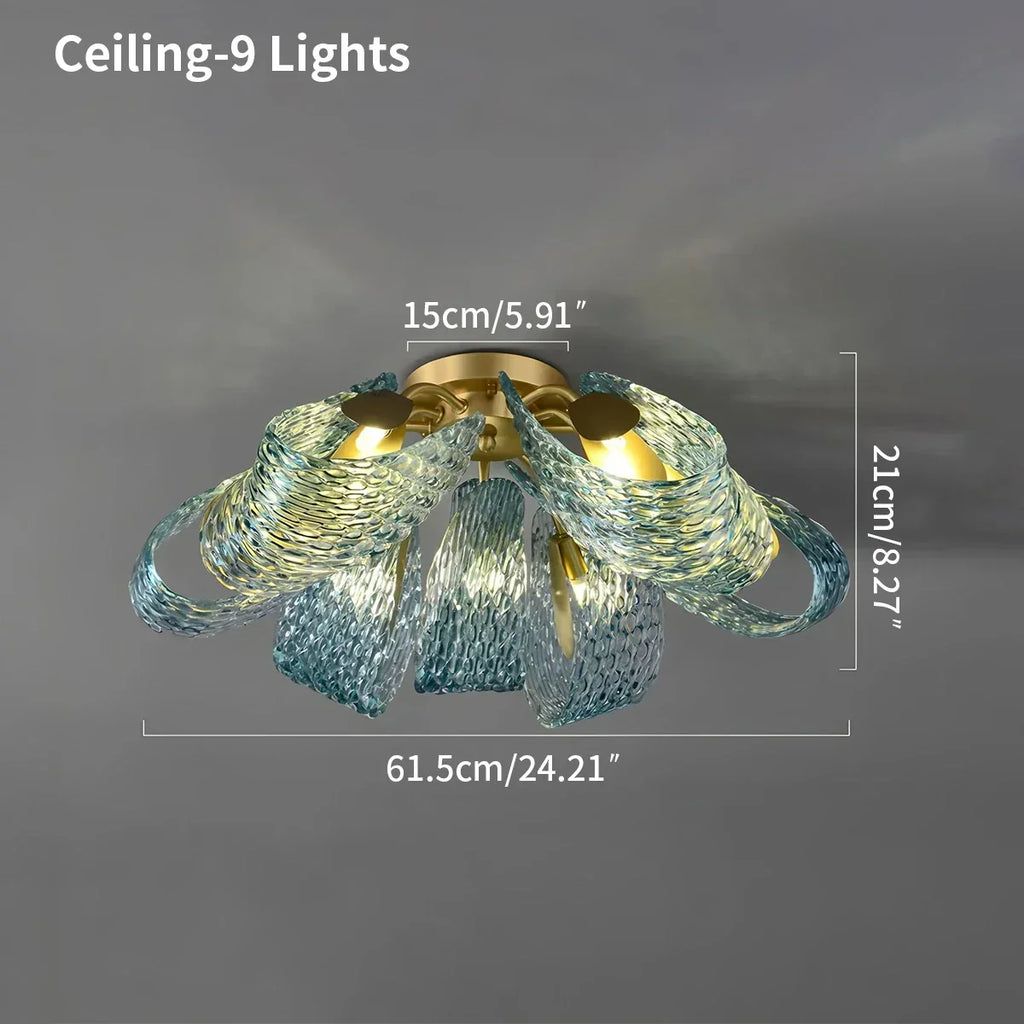 Peacock Blue Art Glass Chandelier for Dining Room | Desfino