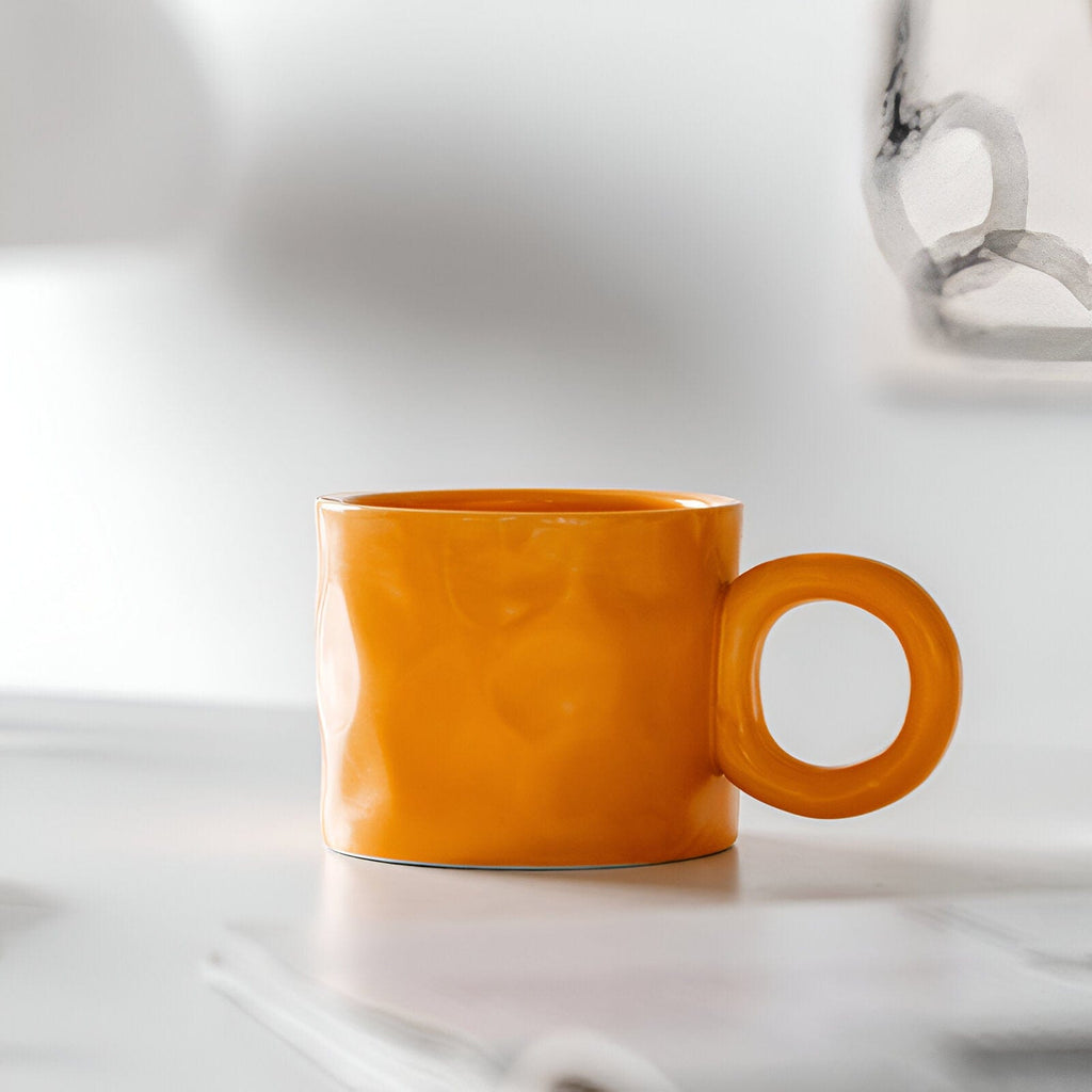 Tasse à café en céramique bleue Viora — design émaillé avec anse en anneau - Desfino