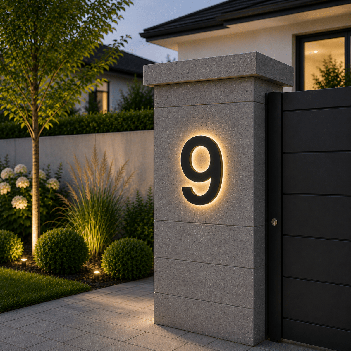 Individuell anpassbare LED-Hausnummern – modernes beleuchtetes Adressschild - Desfino