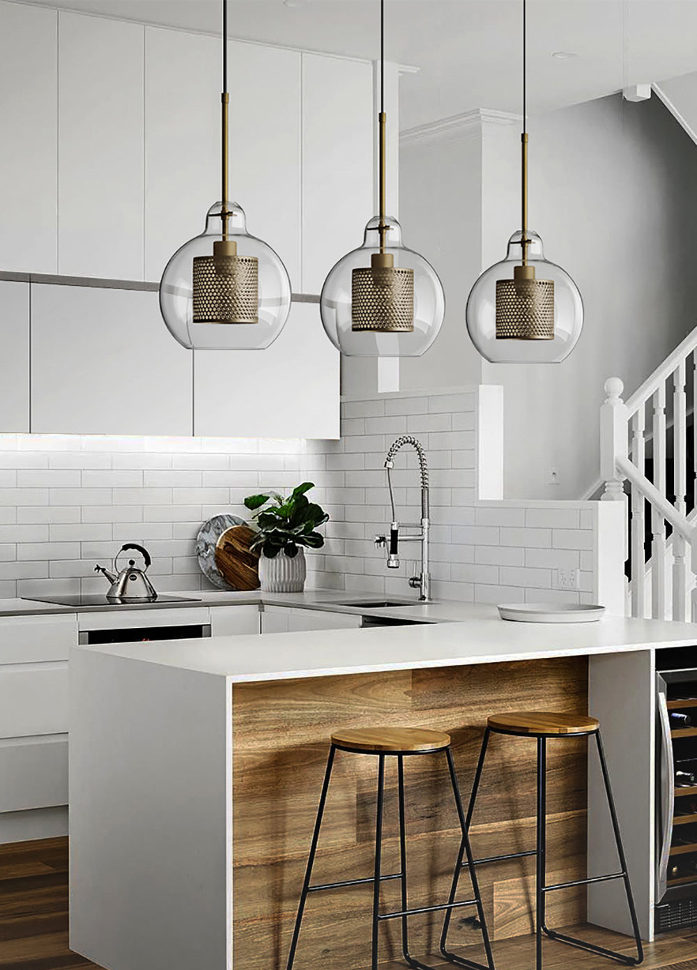 Chiswick Glass Pendant Light for Kitchen Island | Desfino