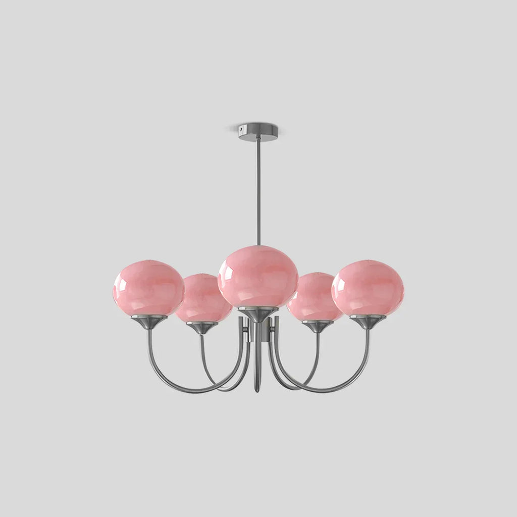 Pink Glass Globe Arm Chandelier for Living Room | Desfino