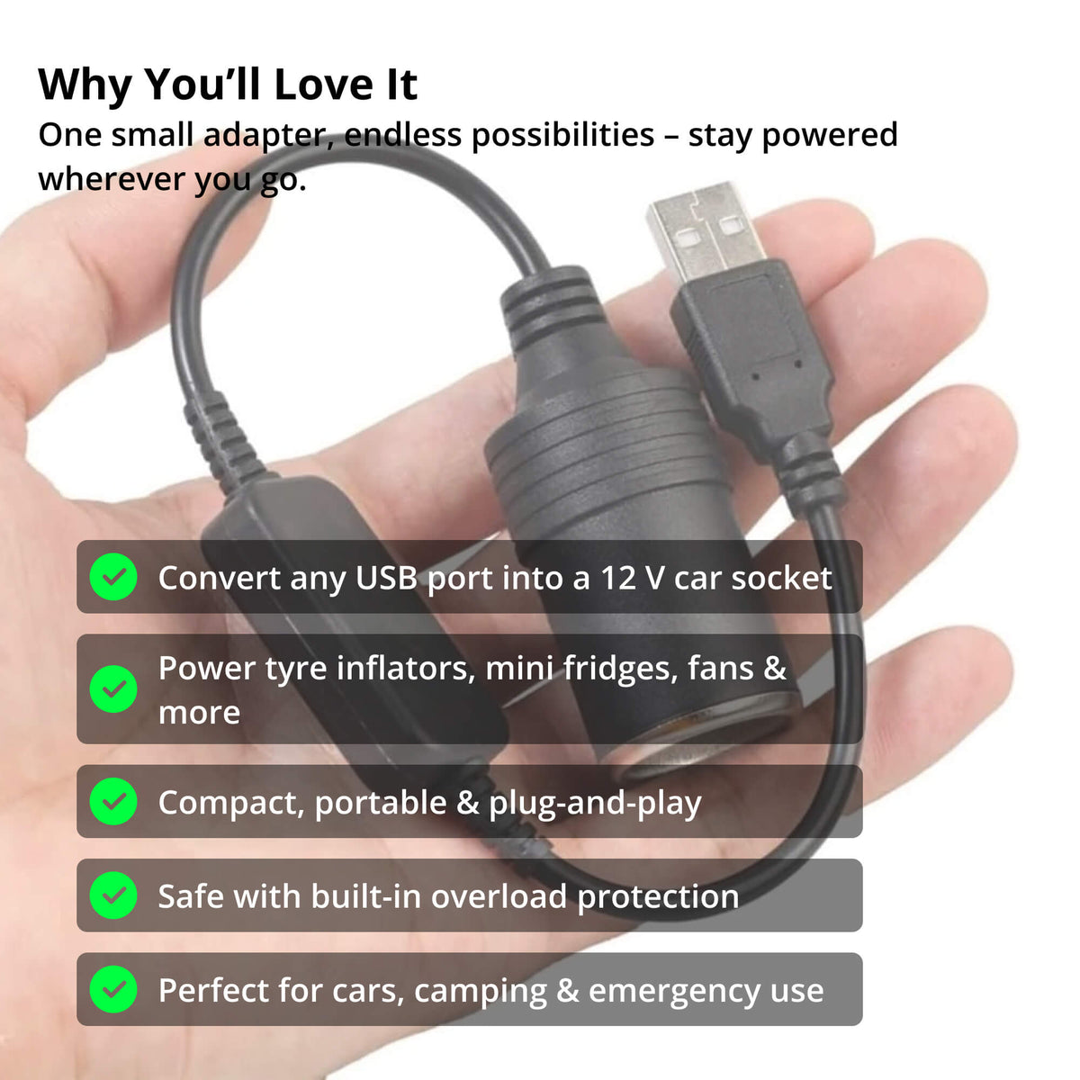 Adaptér z USB-A na 12V zásuvku zapalovače — měnič napájení - Desfino