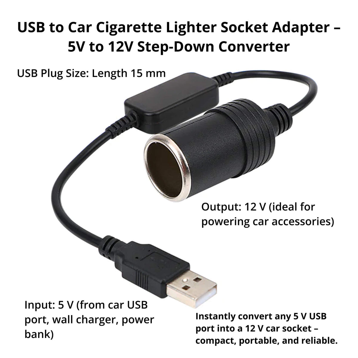 Adaptér z USB-A na 12V zásuvku zapalovače — měnič napájení - Desfino