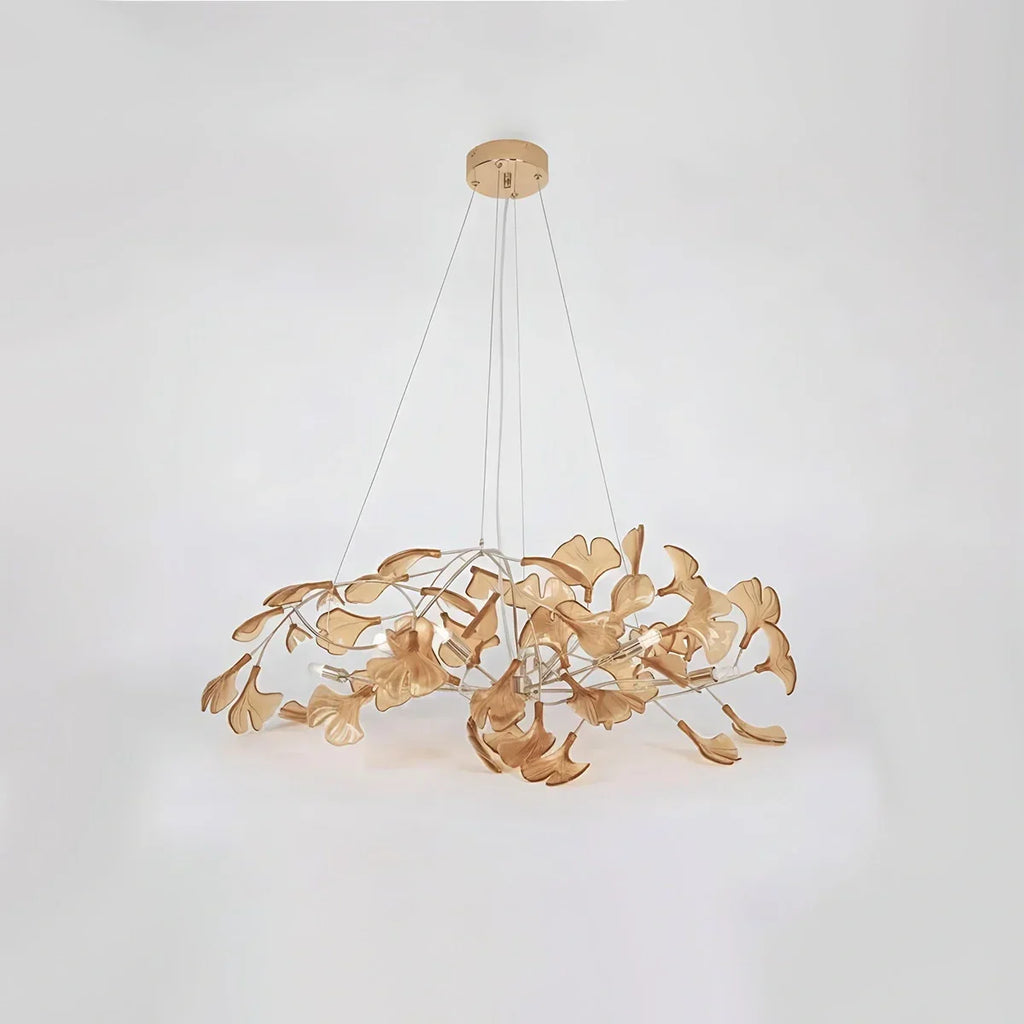 Kronleuchter mit Ginkgoblättern aus Acrylglas für den Essbereich | Desfino