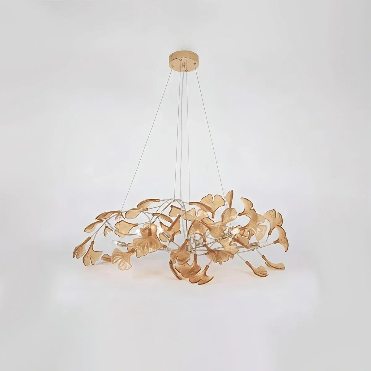 Kronleuchter mit Ginkgoblättern aus Acrylglas für den Essbereich | Desfino