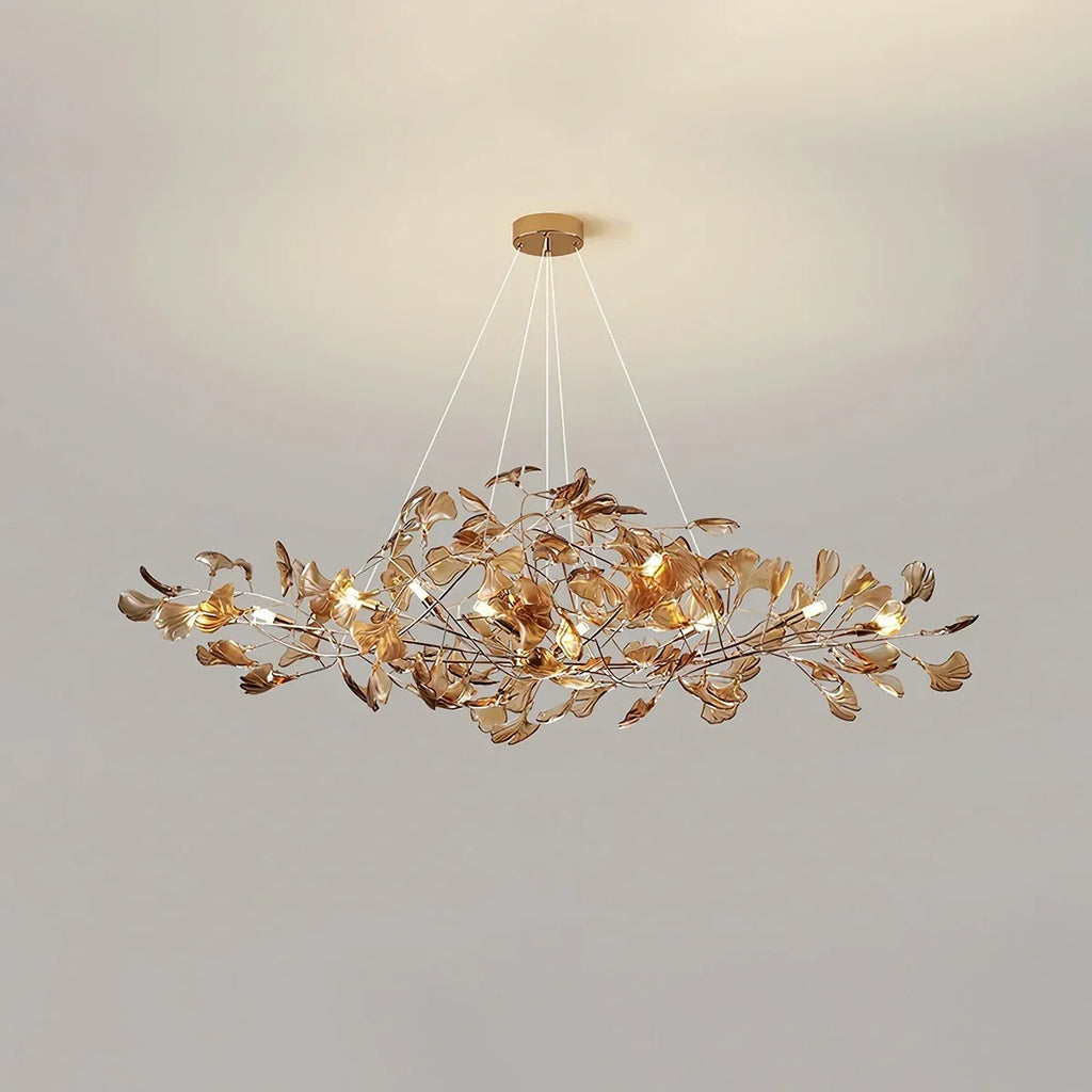 Kronleuchter mit Ginkgoblättern aus Acrylglas für den Essbereich | Desfino