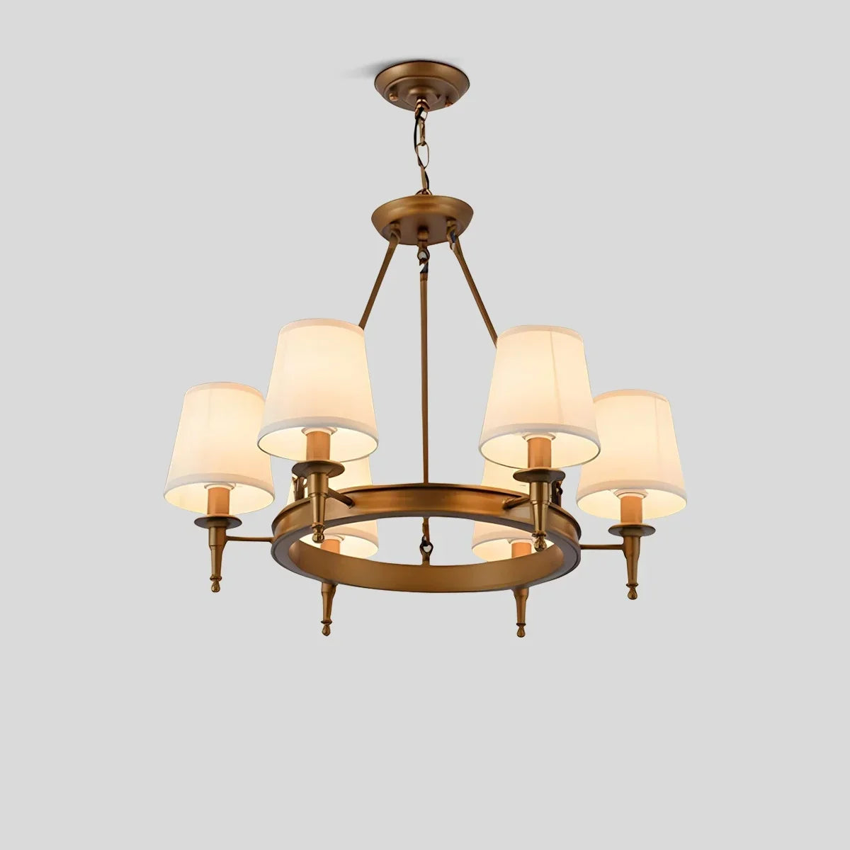 Vintage-Kronleuchter aus Metall und Stoff mit ringförmigem Design | Desfino
