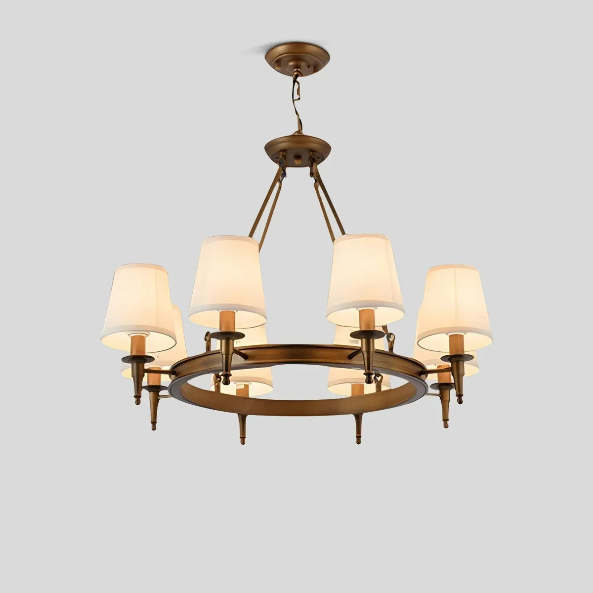 Vintage-Kronleuchter aus Metall und Stoff mit ringförmigem Design | Desfino