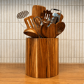 Premium Handcrafted Natural Teak Wood Kitchen Caddy and Spoon Rest Set