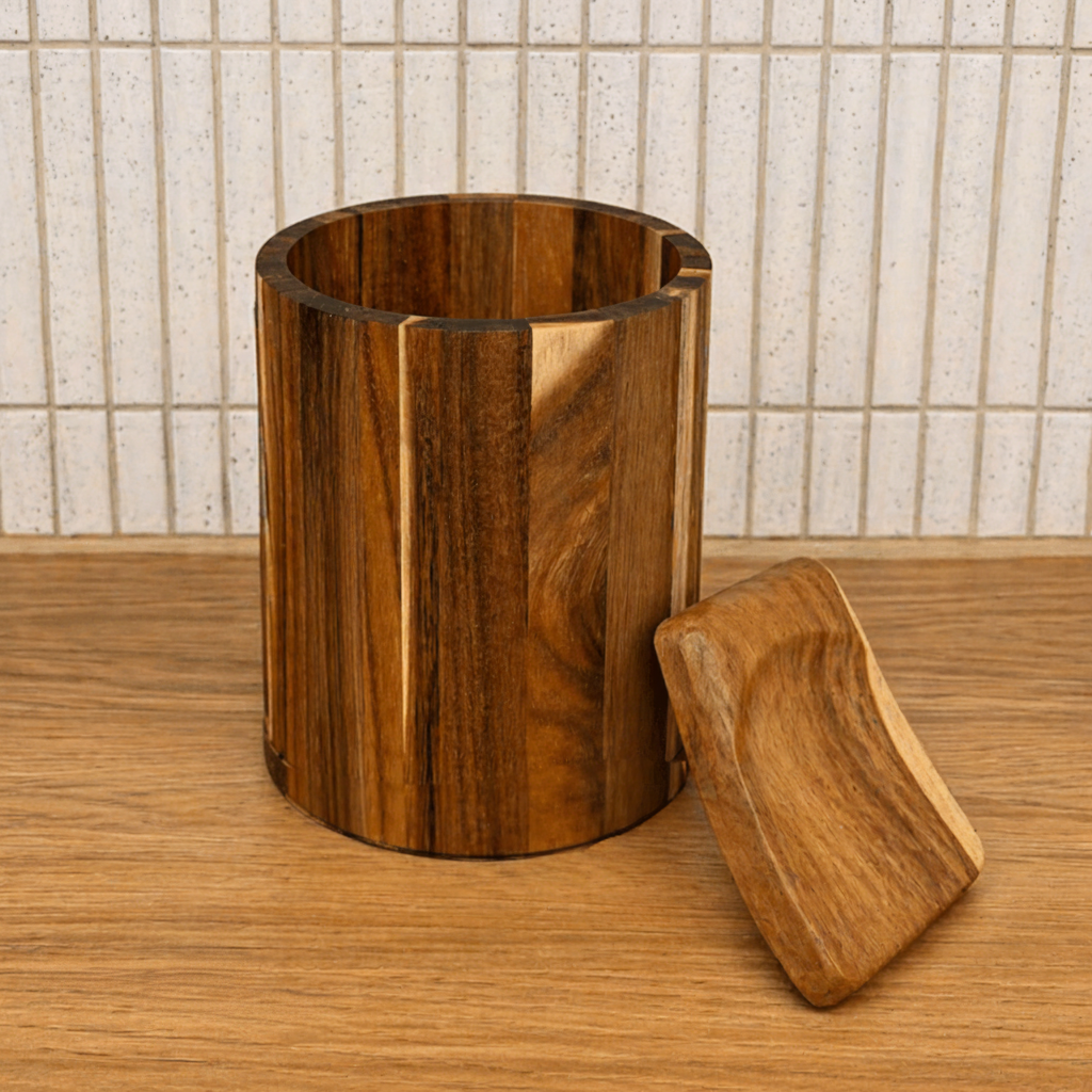 Premium Handcrafted Natural Teak Wood Kitchen Caddy and Spoon Rest Set