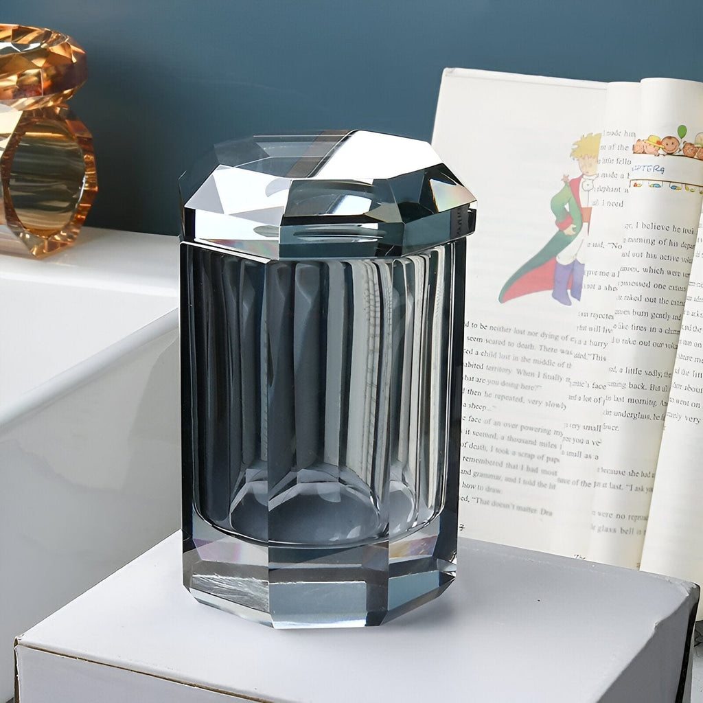 LumaGlass krystalglas-badesæt — dispenser, holder og krukker - Desfino