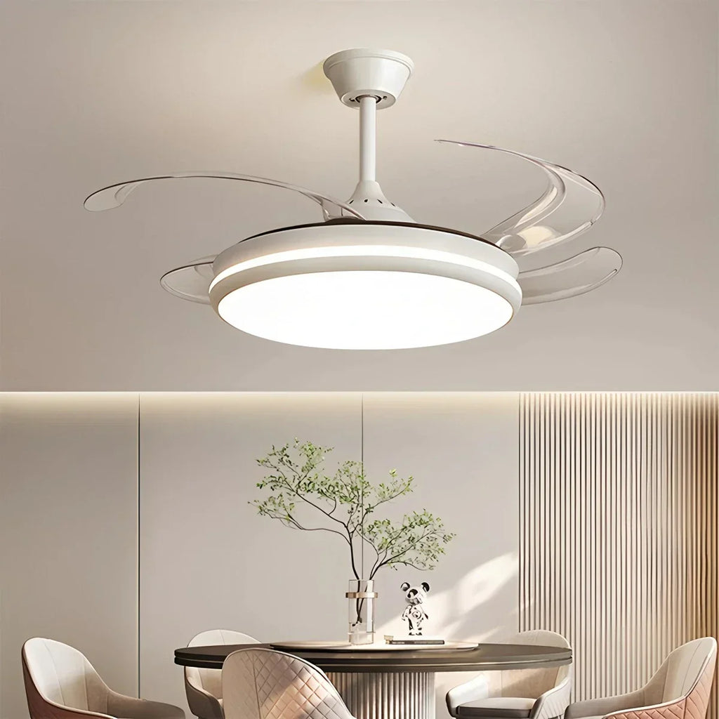 Moderner Deckenventilator mit Fernbedienung und transparenten Flügeln | Desfino