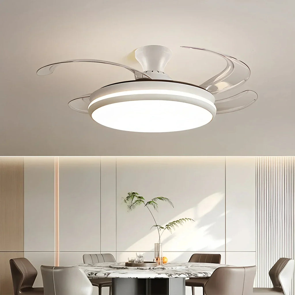 Moderner Deckenventilator mit Fernbedienung und transparenten Flügeln | Desfino