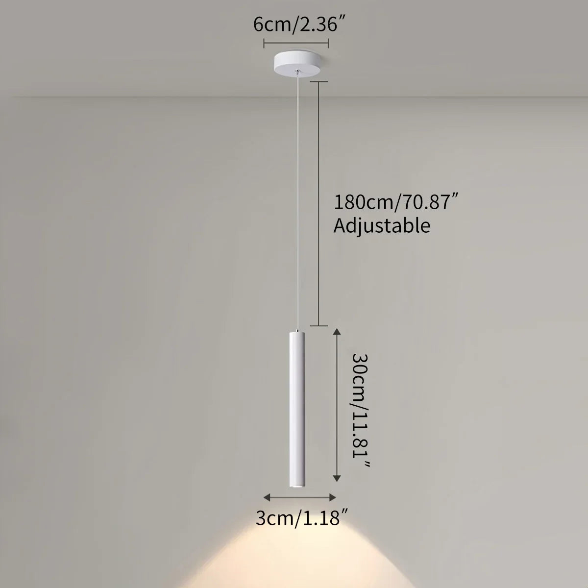 Moderne lange LED-Rohr-Pendelleuchte als Nachttischlampe | Desfino