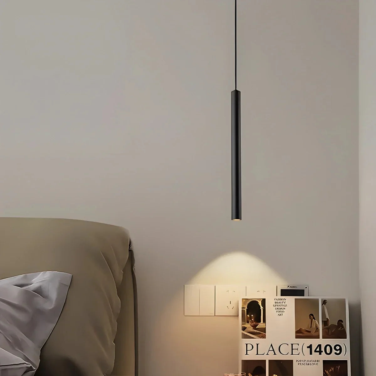 Moderne lange LED-Rohr-Pendelleuchte als Nachttischlampe | Desfino