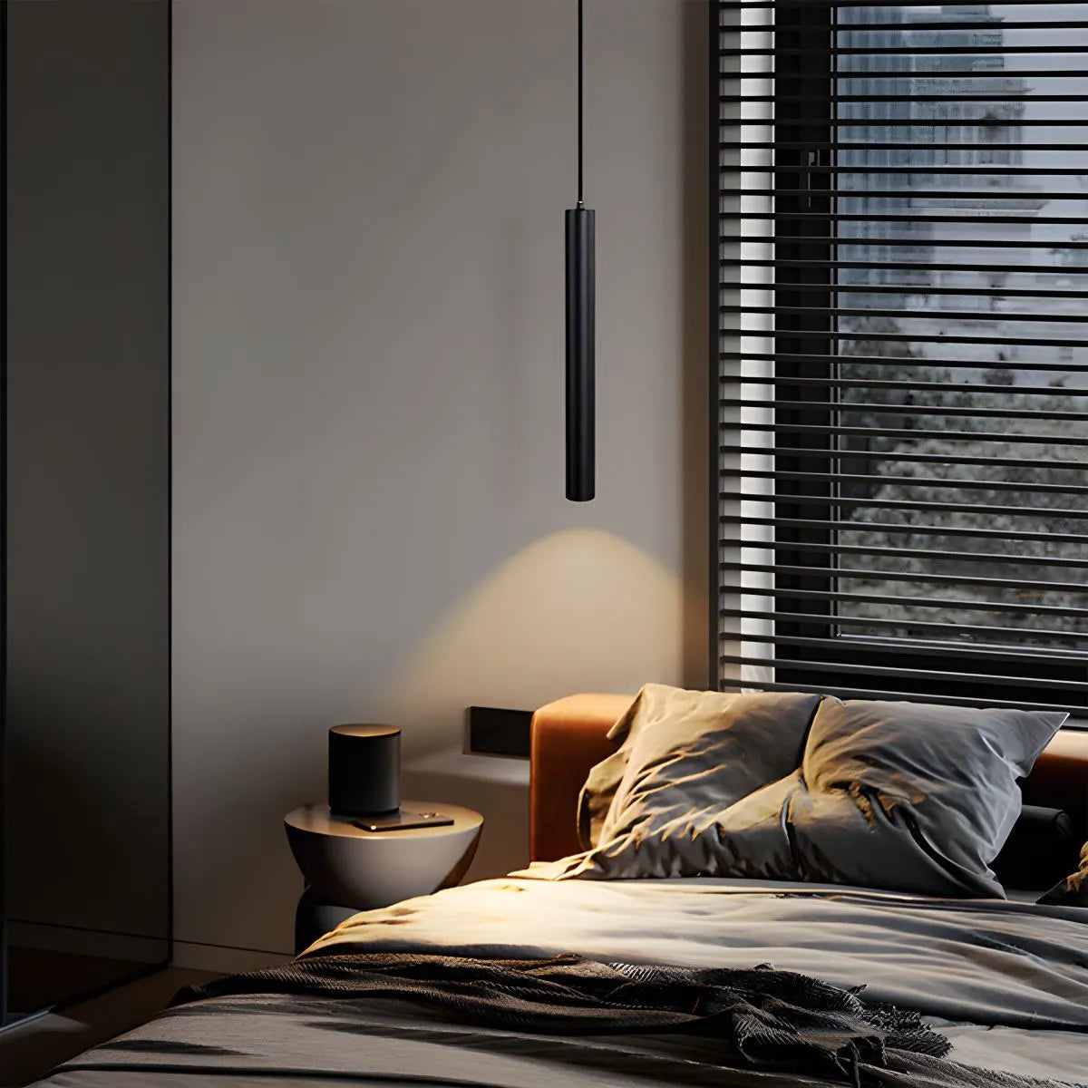 Moderne lange LED-Rohr-Pendelleuchte als Nachttischlampe | Desfino