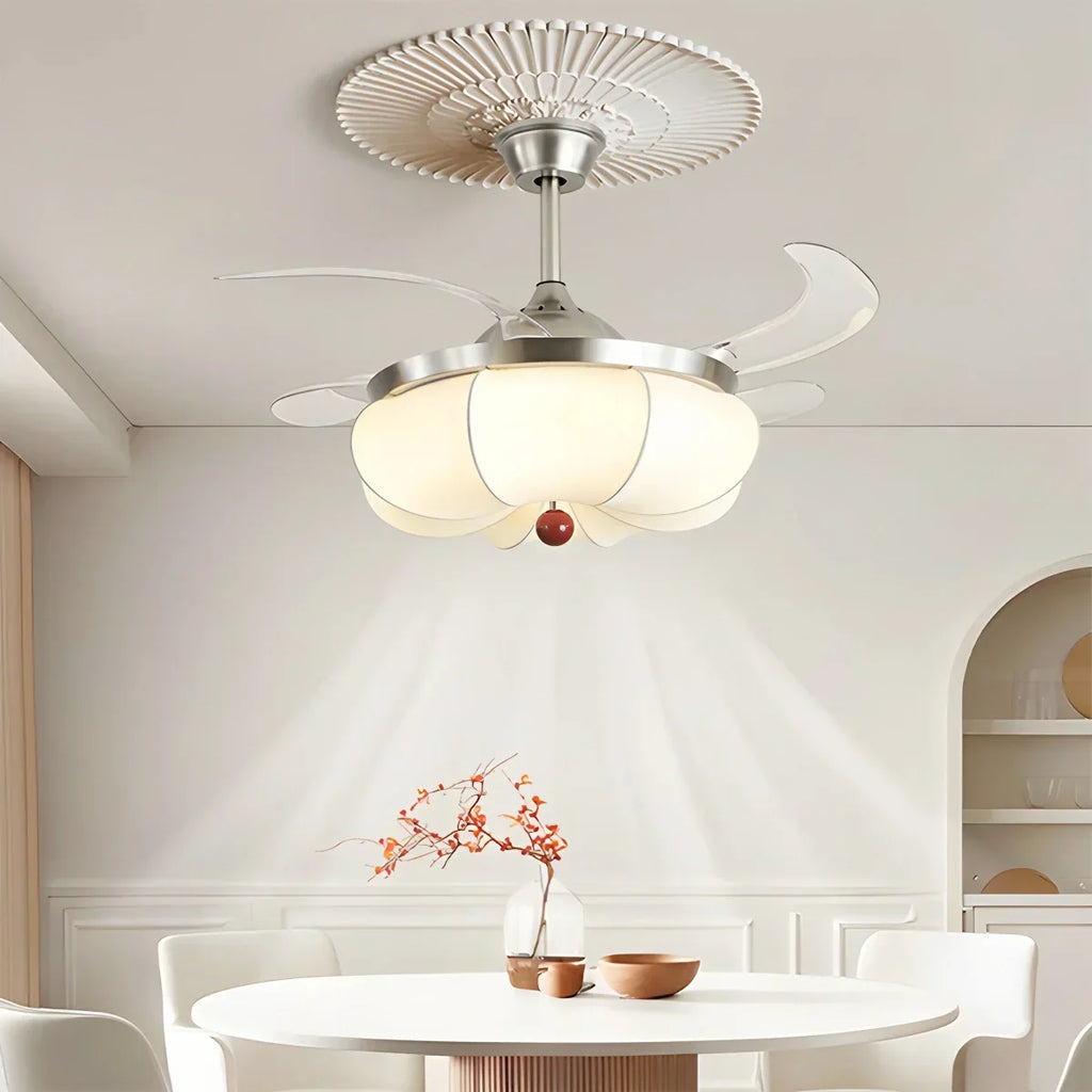 Retro-Deckenventilator mit Stoffschirm und Licht für das Esszimmer | Desfino