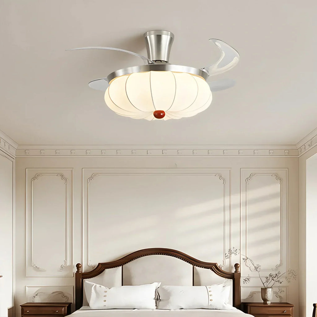 Retro-Deckenventilator mit Stoffschirm und Licht für das Esszimmer | Desfino