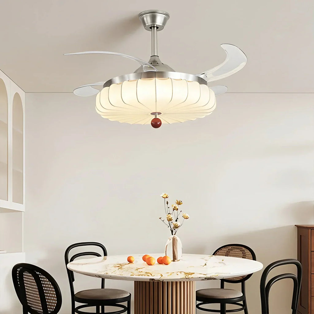 Retro-Deckenventilator mit Stoffschirm und Licht für das Esszimmer | Desfino