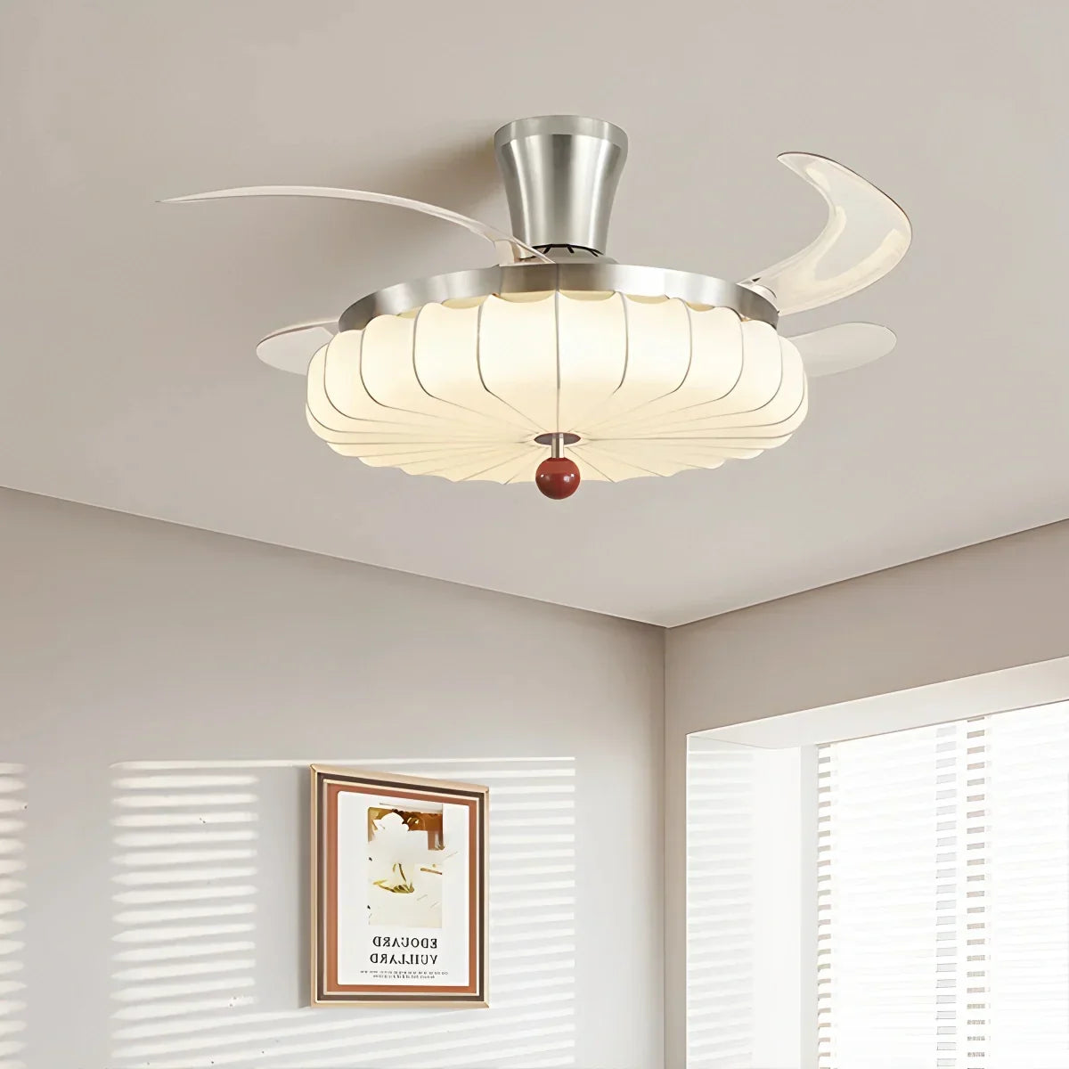 Retro-Deckenventilator mit Stoffschirm und Licht für das Esszimmer | Desfino