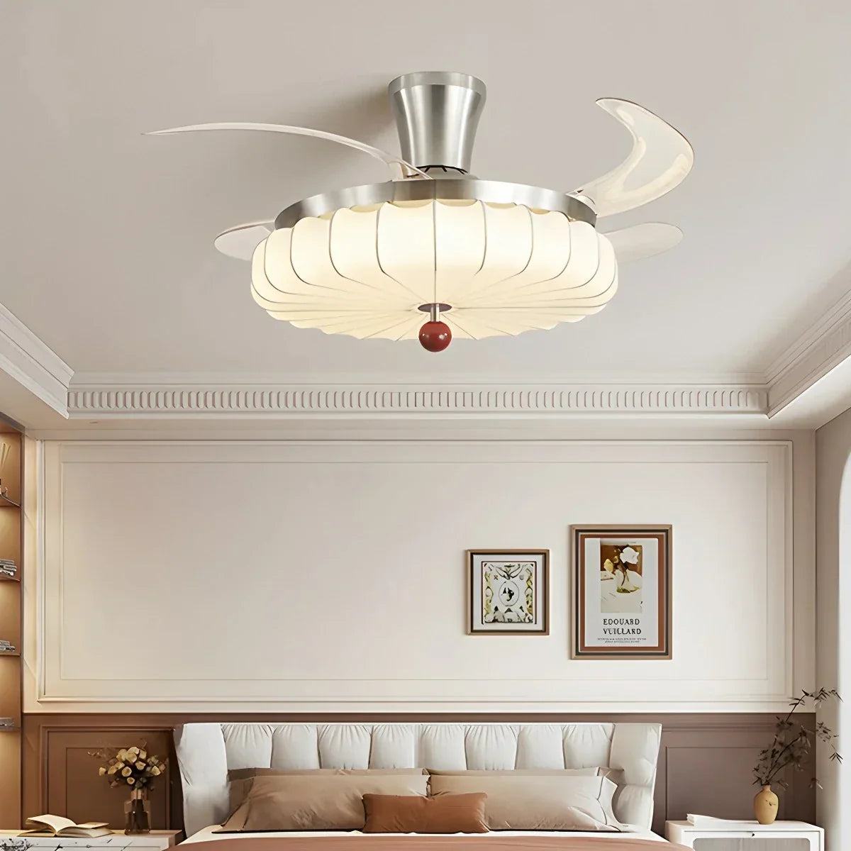 Retro-Deckenventilator mit Stoffschirm und Licht für das Esszimmer | Desfino