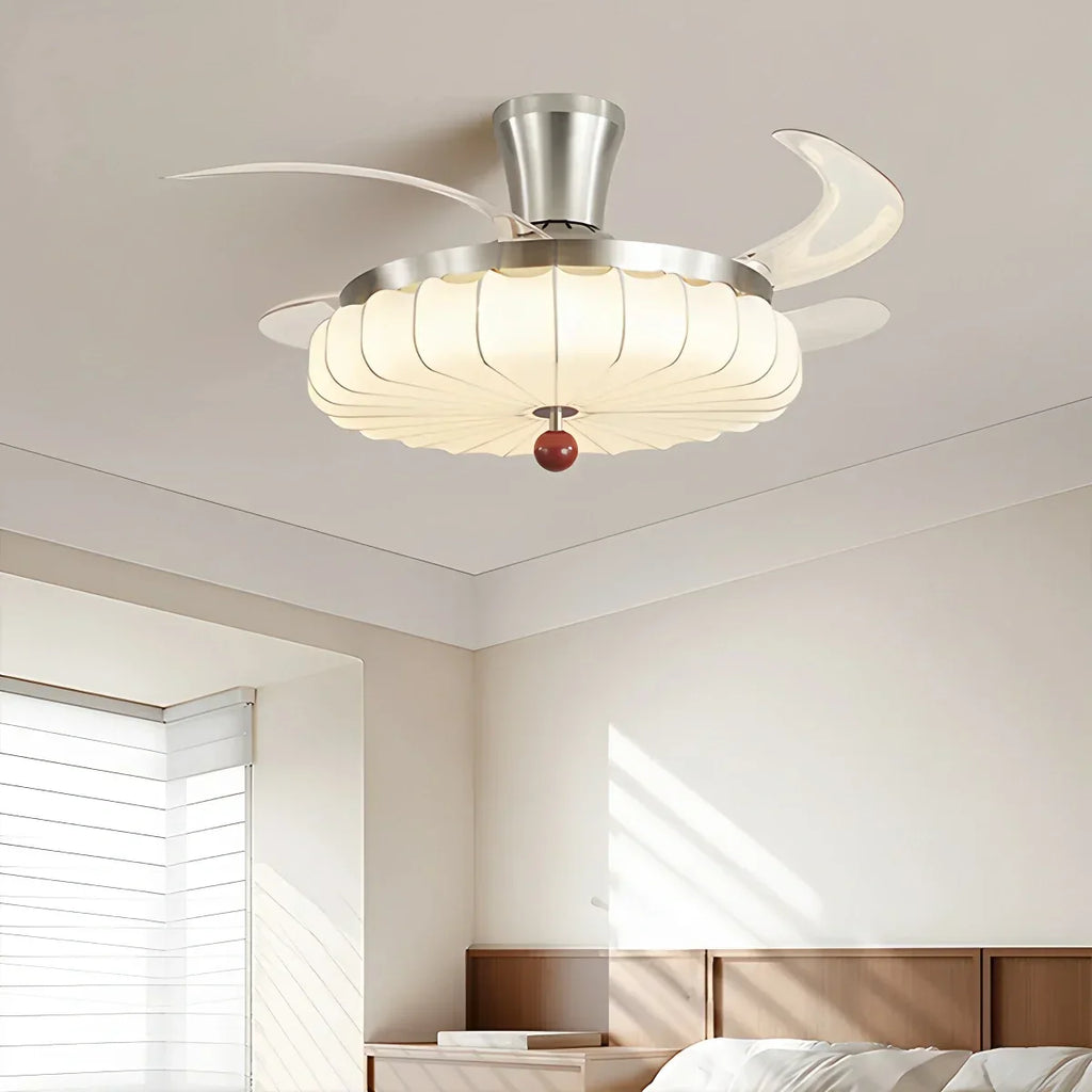 Retro-Deckenventilator mit Stoffschirm und Licht für das Esszimmer | Desfino