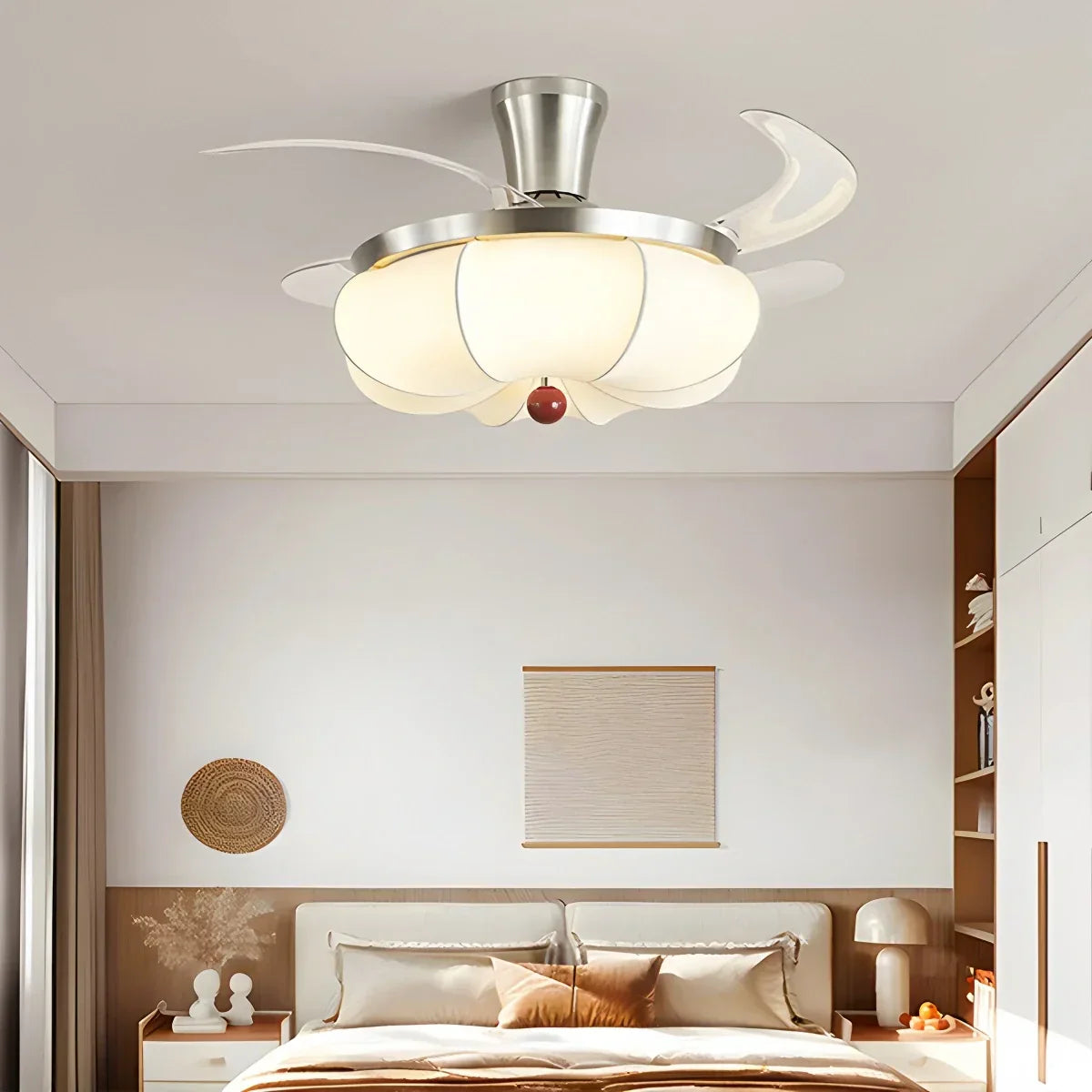Retro-Deckenventilator mit Stoffschirm und Licht für das Esszimmer | Desfino