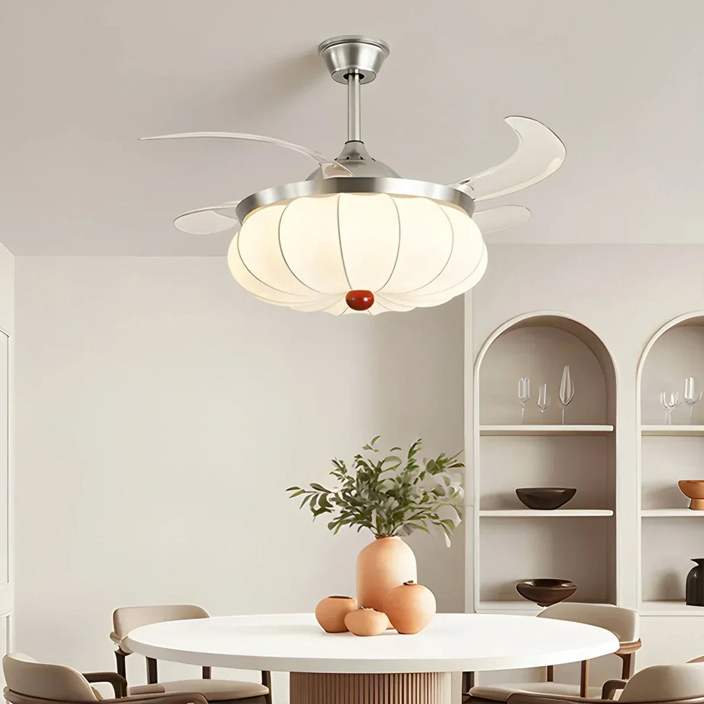 Retro-Deckenventilator mit Stoffschirm und Licht für das Esszimmer | Desfino