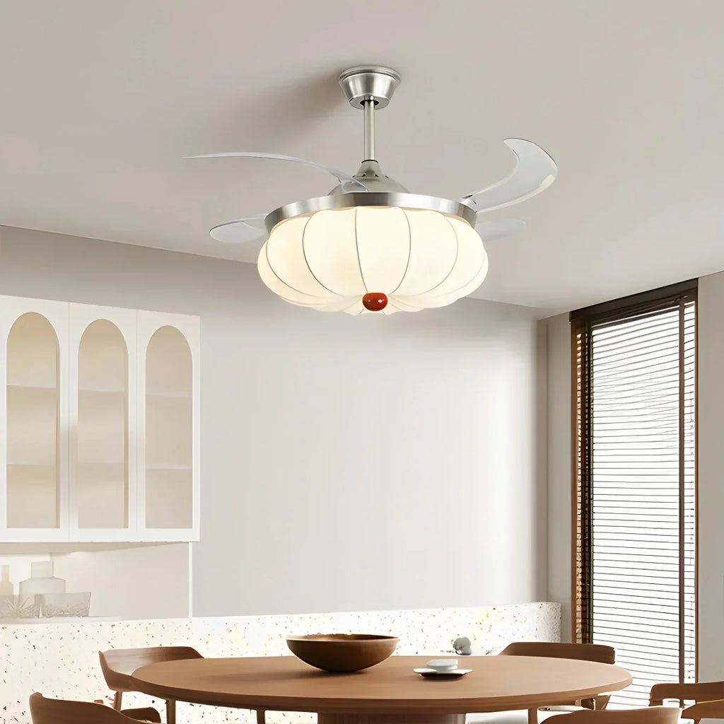 Retro-Deckenventilator mit Stoffschirm und Licht für das Esszimmer | Desfino
