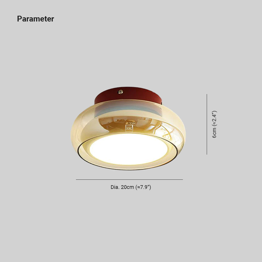 LumaNova retro taklampa - cognacfärgad glasskärm, körsbärsrött band - Desfino